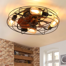 Cage Ceiling Fan With Light, 20 Inch Farmhouse Low Profile Ceiling Fan Light With Remote Control -Unavailable Platforms- Temu