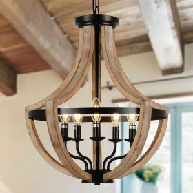 Solid Wood Modern Chandelier For Dining Room, Living Room, Kitchen, Island, Bedroom, Foyer, Height Adjustable, Brown Unavailable Platforms- Welfe