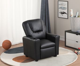 Marisa 22" Black PU Leather Kids Recliner Chair with Cupholder