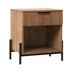 Modern Fluted-Drawer Nightstand with Open Cubby – Mocha