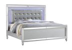 King Size Upholstered LED Bed made with wood in Silver Color