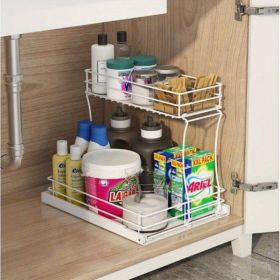 Two-layer sink organizer, pull out cabinet organizer Two-layer slide out of the sink cabinet organizer, kitchen bathroom cabinet sink organizer below