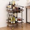 2 Tier Bar Cart With Wheels, Serving Cart With Wheels And 2 Handle, Outdoor Bar Cart For The Home With Wine Rack And Glass Holder