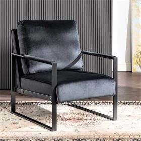 Classic Mid Century Modern Accent Chair with Durable Square Metal Frame, Armchair for Living Room, Bedroom, Home Office in Plush Velvet Upholstery