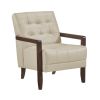 Modern Style Accent Chair Beige Leather Upholstered Tufted Detail Walnut Finish Wood Furniture 1pc