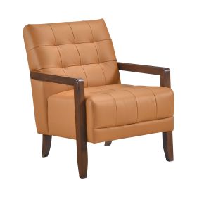 Modern Style Accent Chair Orange Leather Upholstered Tufted Detail Walnut Finish Wood Furniture 1pc