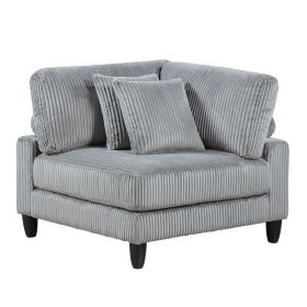 Living Room Furniture Corner Chair Gray Corduroy Upholstery 1pc Corner Wedge Soft Cushion Solid Wood Legs