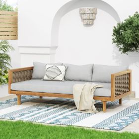 CLAREMONT 3 SEATER DAYBED WITH RATTAN ARMS (LIGHT GREY CUSHION)