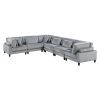 6pc Modular Sectional Set Gray Corduroy Upholstery 3x Armless Chairs 3x Corner Seats Soft Pillows Living Room Furniture