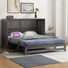 Queen Size Murphy Bed with Built-In Charging Station, Antique Grey(ETA:12.16)