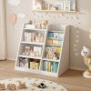 White Wooden Toy Storage Organizer Cabinet Kids Bookshelf Children Bookcase Toddler Baby Sling Book Rack Adjustable Shelf for Playroom Bedroom Nursery