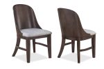 2pc Mid-Century Modern Upholstered Dining Chair Barrel Back Brown Walnut Finish Wooden Dining Room Furniture