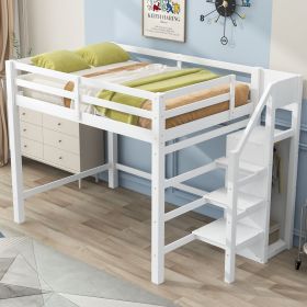 Full Size Loft Bed with Built-in Storage Wardrobe and Staircase, White(Old SKU:SM000527AAK)