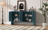 TREXM 4-Door Large Storage Retro Sideboard with Adjustable Shelves and Long Handles for Kitchen, Dining Room and Living Room (Antique Blue)