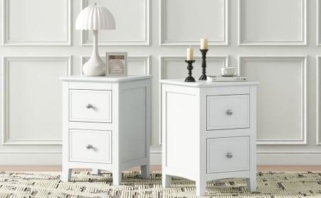 Modern White Nightstand Set of 2,Bed Side Table with 2 Drawers, End Side Table Double for Bedroom Living Room