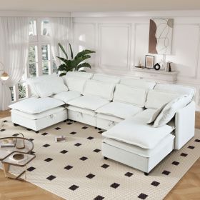 U_Style Double-Layer Cushion Modern Large U-Shaped Modular Sofa, Freely Combinable 6-Seater with Storage Function, Convertible to Sofa Bed