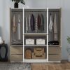 6-Doors Wooden Wardrobe Storage for Bedroom,with 4 Drawers,White+Nature