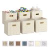 6 Pack Fabric Storage Cubes with Oval Grommets, Foldable 11 Inch Cube Storage Bins, Storage Baskets for Shelves