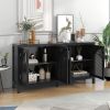 Large Storage Space Sideboard with Artificial Rattan Door and Metal Handles for Living Room and Entryway