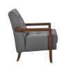 Modern Style Accent Chair Gray Leather Upholstered Tufted Detail Walnut Finish Wood Furniture 1pc