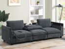 96*35''Chenille Sectional Sofa with Bluetooth Speaker,Comfy Cloud Couch Set with Drop Down Table,Cup Holders,USB Charger,Storage Armrest