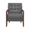 Modern Style Accent Chair Gray Leather Upholstered Tufted Detail Walnut Finish Wood Furniture 1pc