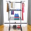 Clothes Drying Rack Rolling Collapsible Laundry Dryer Hanger Stand Rail Shelve Wardrobe Clothing Drying Racks w/ Dual Side Wings