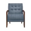 Modern Style Accent Chair Blue Leather Upholstered Tufted Detail Walnut Finish Wood Furniture 1pc