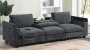 96*35''Chenille Sectional Sofa with Bluetooth Speaker,Comfy Cloud Couch Set with Drop Down Table,Cup Holders,USB Charger,Storage Armrest