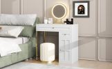 31.5'' Makeup Vanity Desk with Lighted Mirror, Luxury Dressing Table with 2 Drawers and 1 Cabinet, 3 Lighting Modes Available for Bedroom, White-Gold