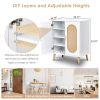 FCH 2-door vertical shoe cabinet particle board + plastic rattan white frame + original wood rattan surface + gold high feet