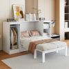 Twin Size Murphy Bed with Bedside Shelves and Wardrobe, White