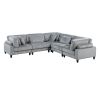 5pc Modular Sectional Set Gray Corduroy Upholstery 2x Armless Chairs 3x Corner Seats Soft Pillows Living Room Furniture