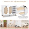 FCH 3-door vertical shoe cabinet particle board + plastic rattan white frame + original wood rattan surface + gold high feet