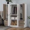 6-Doors Wooden Wardrobe Storage for Bedroom,with 4 Drawers,White+Nature