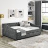 Full Size Daybed with Twin Size Trundle Upholstered Tufted Sofa Bed, with Button on Back and Copper Nail on Waved Shape Arms,Grey (80.5"x55.5"x27.5")