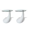 Coffee Tables 2 pcs with Round Glass Top High Gloss White