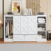 Twin Size Murphy Bed with Bedside Shelves and Wardrobe, White