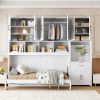 Twin Size Murphy Bed Wall Bed with Closet , Drawers & Desk-White