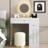 31.5'' Makeup Vanity Desk with Lighted Mirror, Luxury Dressing Table with 2 Drawers and 1 Cabinet, 3 Lighting Modes Available for Bedroom, White-Gold