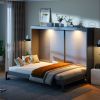 Queen Size Murphy Bed Wall Bed Modern design with LED Lights,Gray