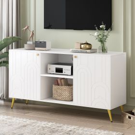 Modern TV Stand for TVs up to 55 Inches,Entertainment Center Media Console,Adjustable Shelf,Metal Legs,Handles and Anti-tip Device for Living room (Color: White, Material: MDF)