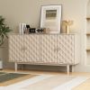 Modern 4-door Sideboard with Convex Pattern Doors and 2 Silver Handle for Living Room,Dining Room,Kitchen