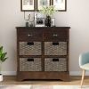 Rustic Storage Cabinet with Two Drawers and Four Classic Rattan Basket for Dining Room/Entryway/Living Room