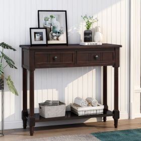 Daisy Series Console Table Traditional Design with Two Drawers and Bottom Shelf (Color: Espresso, Material: Solid Wood)