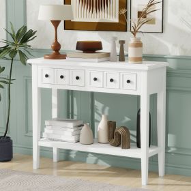 Rustic Console Table with Open Shelf,Rubber Wood Legs,Ideal for Entryways,Living Rooms,and Hallways (Color: White, Material: MDF,Rubber Wood)