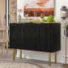 Modern Simple & Luxury Style Sideboard Particle Board & MDF Board Cabinet with Gold Metal Legs & Handles,Adjustable Shelves for Living Room