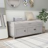 Storage Bench with 3 Shutter-shaped Doors,Shoe Bench with Removable Cushion and Hidden Storage Space