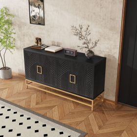 Retro Style Sideboard with Adjustable Shelves,Rectangular Metal Handles and Legs for Kitchen,Living room,and Dining Room (Color: Black, Material: MDF)