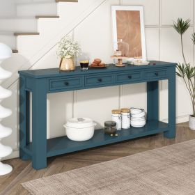 Console Table/Sofa Table with Storage Drawers and Bottom Shelf for Entryway Hallway (Color: Dark Blue, Material: Solid Wood)